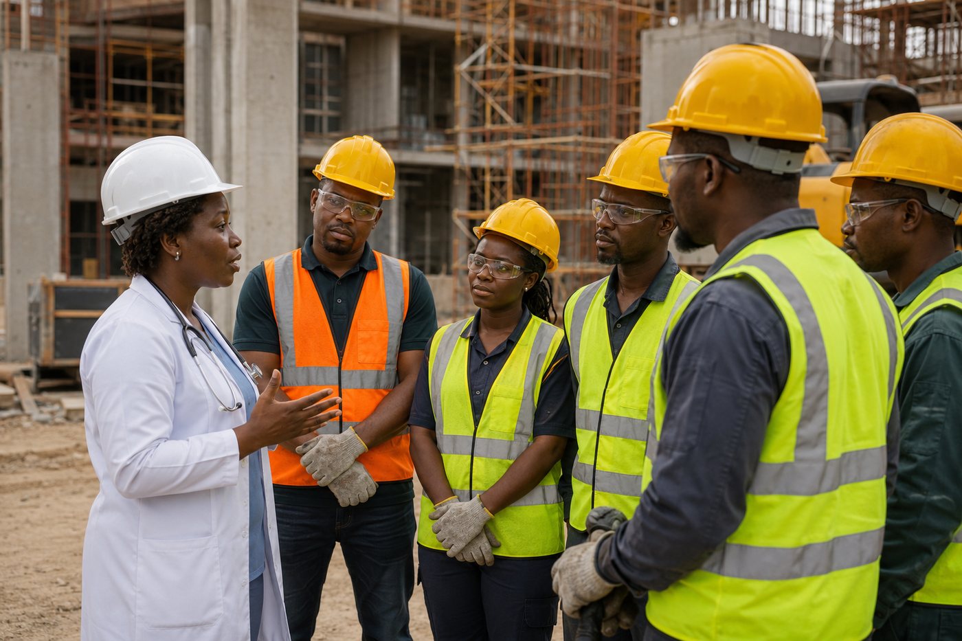 Health and safety briefing at construction site