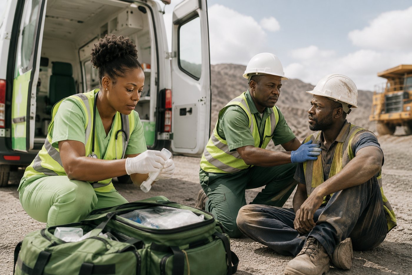 Emergency response team assisting a worker